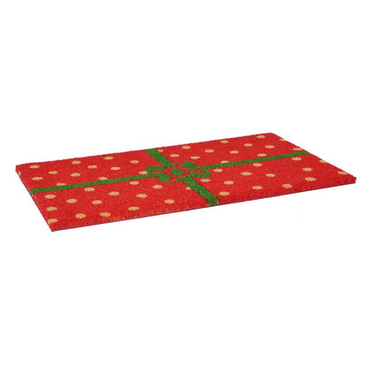 17" X 29" Brown Green And Red Christmas Outdoor Coir Door Mat