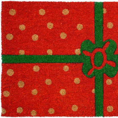 17" X 29" Brown Green And Red Christmas Outdoor Coir Door Mat