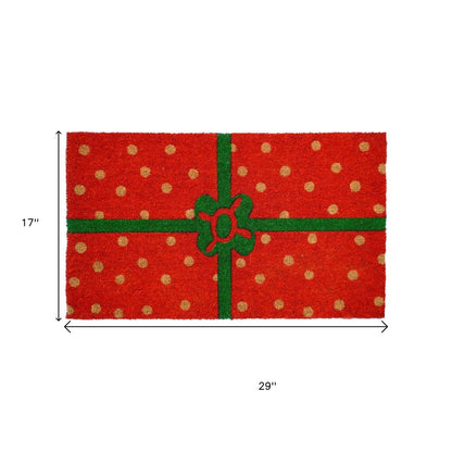 17" X 29" Brown Green And Red Christmas Outdoor Coir Door Mat