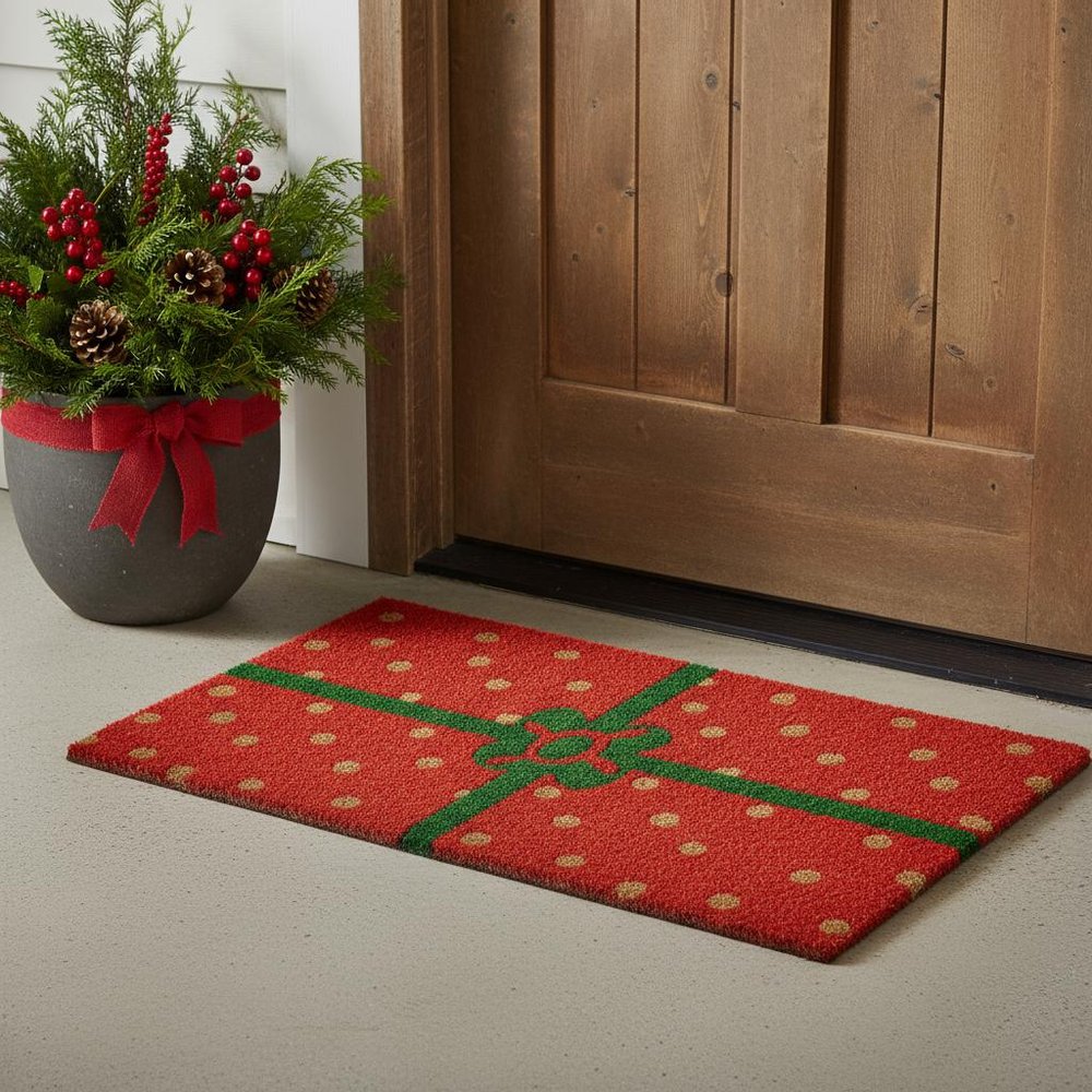 17" X 29" Brown Green And Red Christmas Outdoor Coir Door Mat — view 8