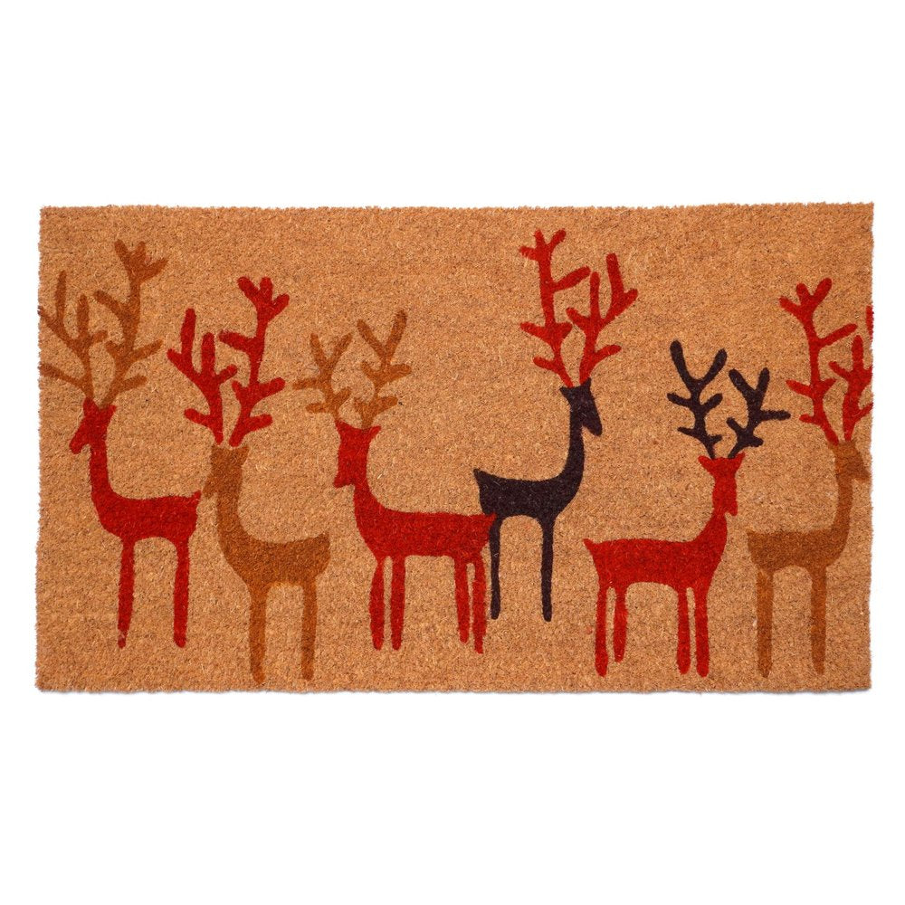 17" X 29" Brown Red And Black Christmas Deer Outdoor Coir Door Mat — view 2