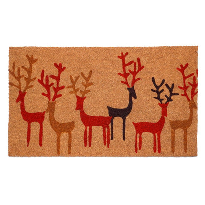 17" X 29" Brown Red And Black Christmas Deer Outdoor Coir Door Mat HomeRoots