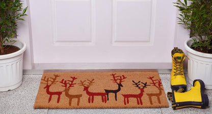 17" X 29" Brown Red And Black Christmas Deer Outdoor Coir Door Mat HomeRoots