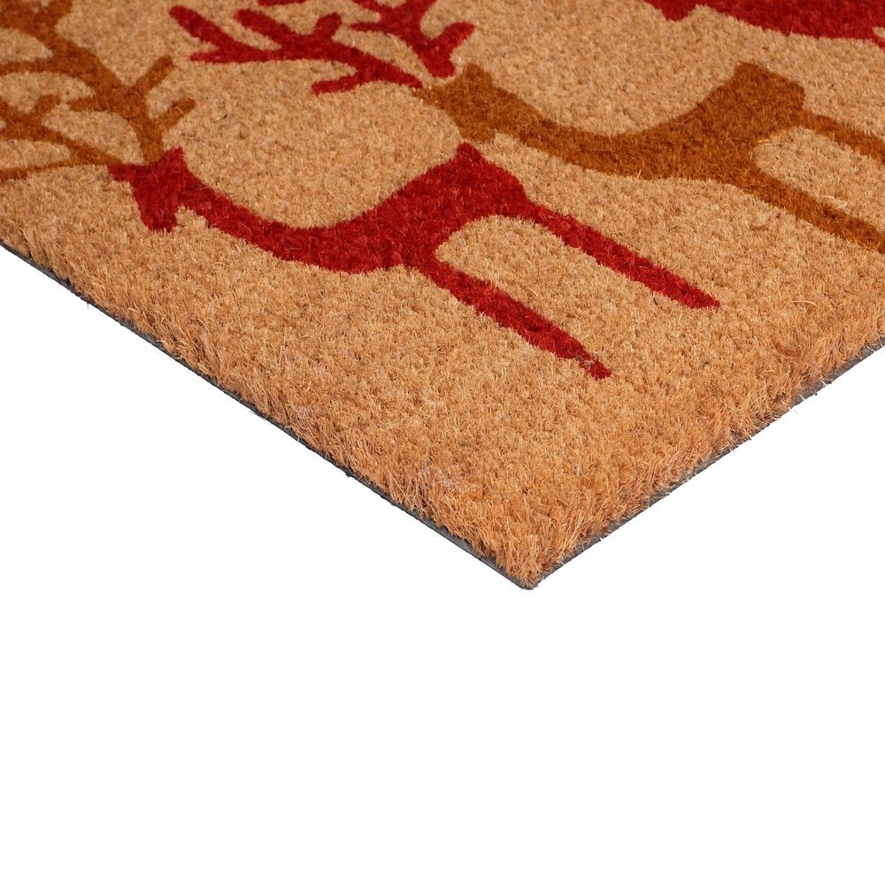 17" X 29" Brown Red And Black Christmas Deer Outdoor Coir Door Mat HomeRoots