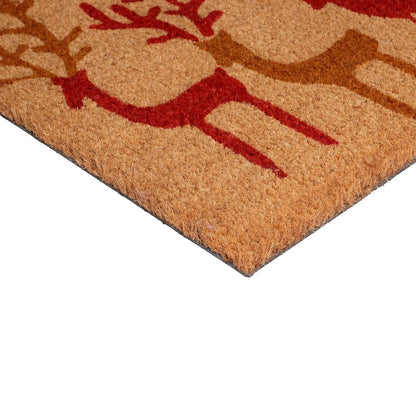 17" X 29" Brown Red And Black Christmas Deer Outdoor Coir Door Mat HomeRoots