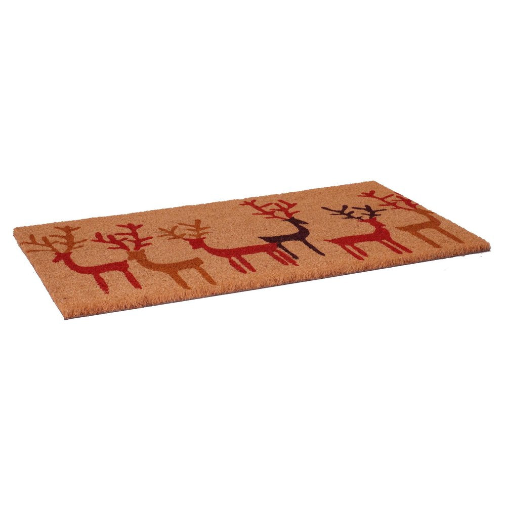 17" X 29" Brown Red And Black Christmas Deer Outdoor Coir Door Mat HomeRoots