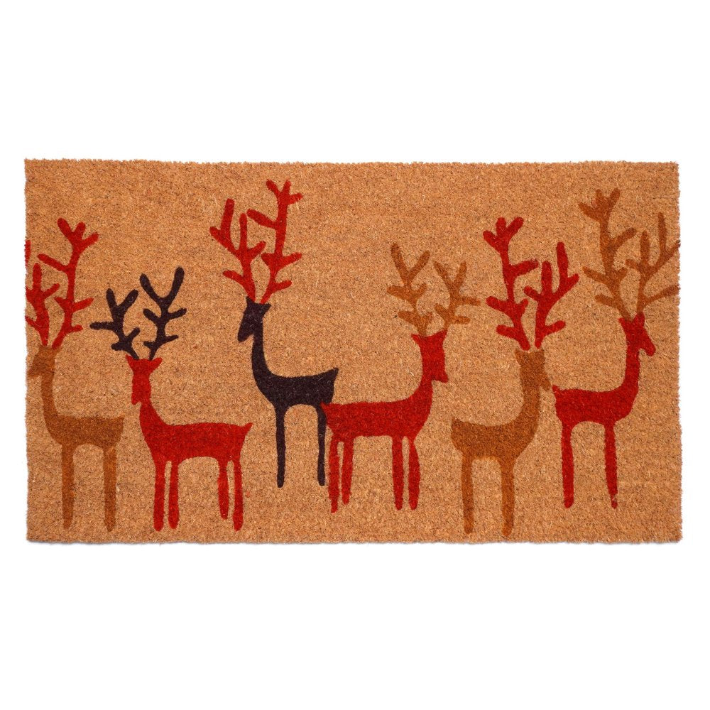 17" X 29" Brown Red And Black Christmas Deer Outdoor Coir Door Mat — view 4