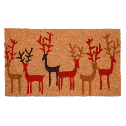 17" X 29" Brown Red And Black Christmas Deer Outdoor Coir Door Mat HomeRoots