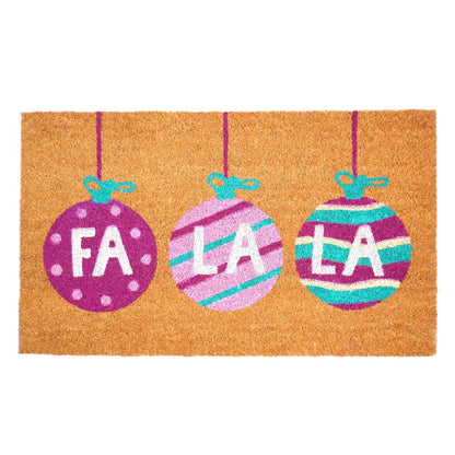 17" X 29" Brown White And Pink Christmas Outdoor Coir Door Mat