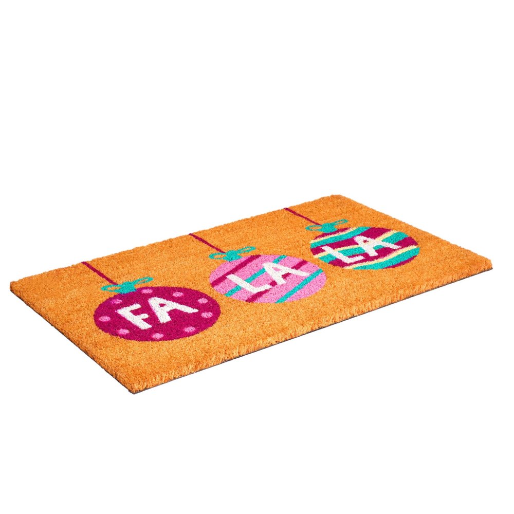 17" X 29" Brown White And Pink Christmas Outdoor Coir Door Mat — view 2
