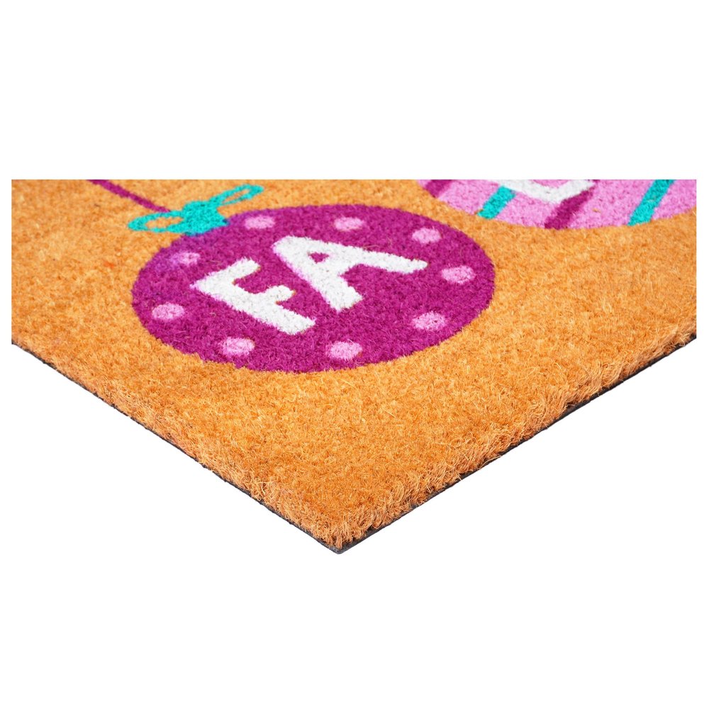 17" X 29" Brown White And Pink Christmas Outdoor Coir Door Mat