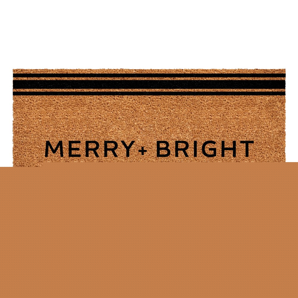 24" X 36" Brown And Black Christmas Merry and Bright Outdoor Coir Door Mat