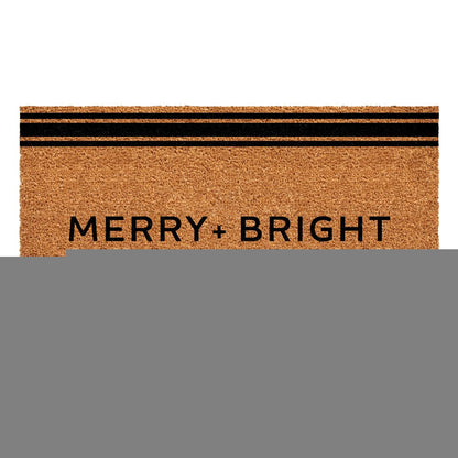 24" X 36" Brown And Black Christmas Merry and Bright Outdoor Coir Door Mat