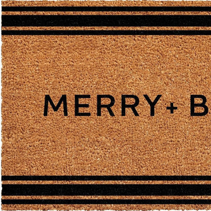 24" X 36" Brown And Black Christmas Merry and Bright Outdoor Coir Door Mat