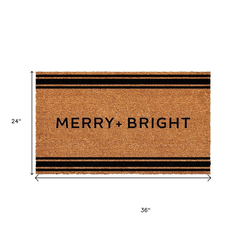 24" X 36" Brown And Black Christmas Merry and Bright Outdoor Coir Door Mat — view 4