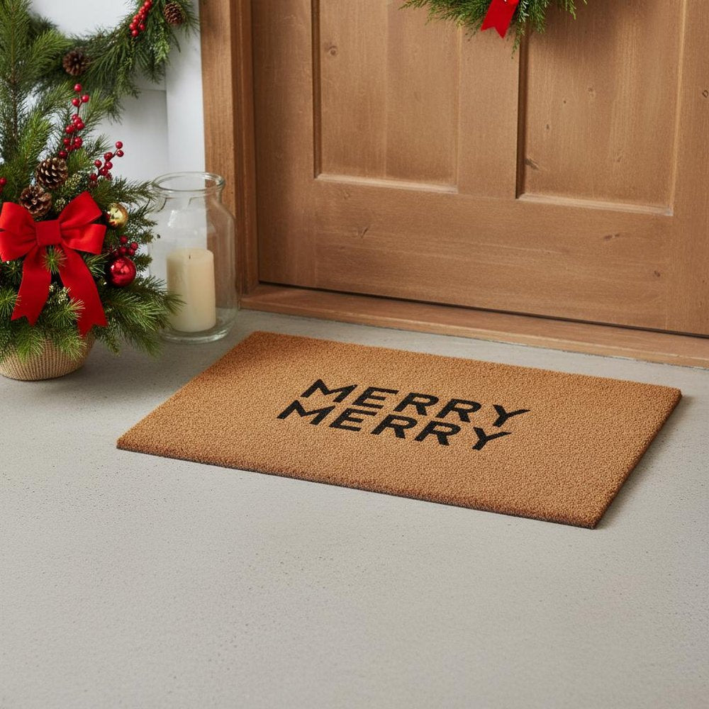 17" X 29" Brown And Black Christmas Outdoor Coir Door Mat — view 1