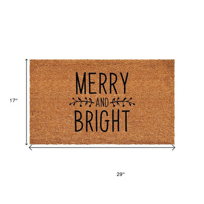 17" X 29" Brown And Black Christmas Merry and Bright Outdoor Coir Door Mat HomeRoots