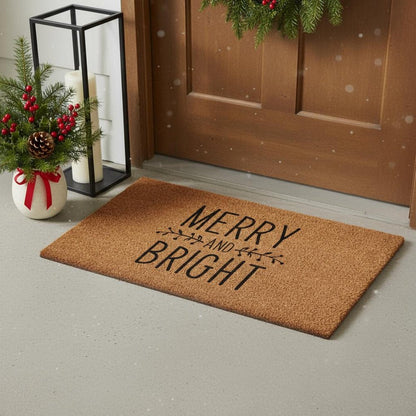 17" X 29" Brown And Black Christmas Merry and Bright Outdoor Coir Door Mat HomeRoots