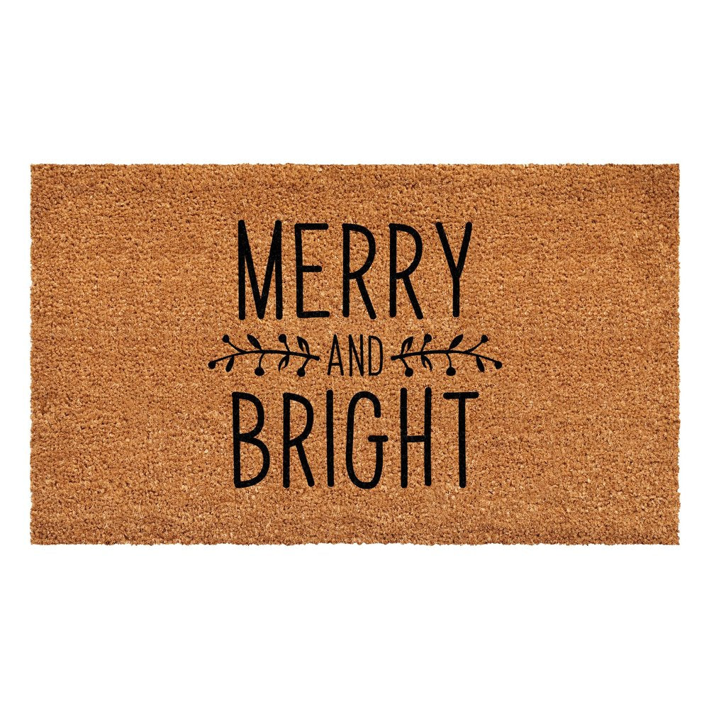 17" X 29" Brown And Black Christmas Merry and Bright Outdoor Coir Door Mat — view 5