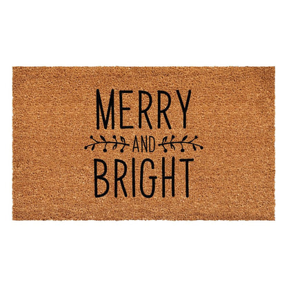 17" X 29" Brown And Black Christmas Merry and Bright Outdoor Coir Door Mat HomeRoots
