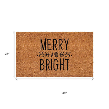 17" X 29" Brown And Black Christmas Merry and Bright Outdoor Coir Door Mat HomeRoots
