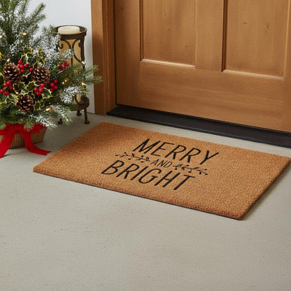 17" X 29" Brown And Black Christmas Merry and Bright Outdoor Coir Door Mat HomeRoots