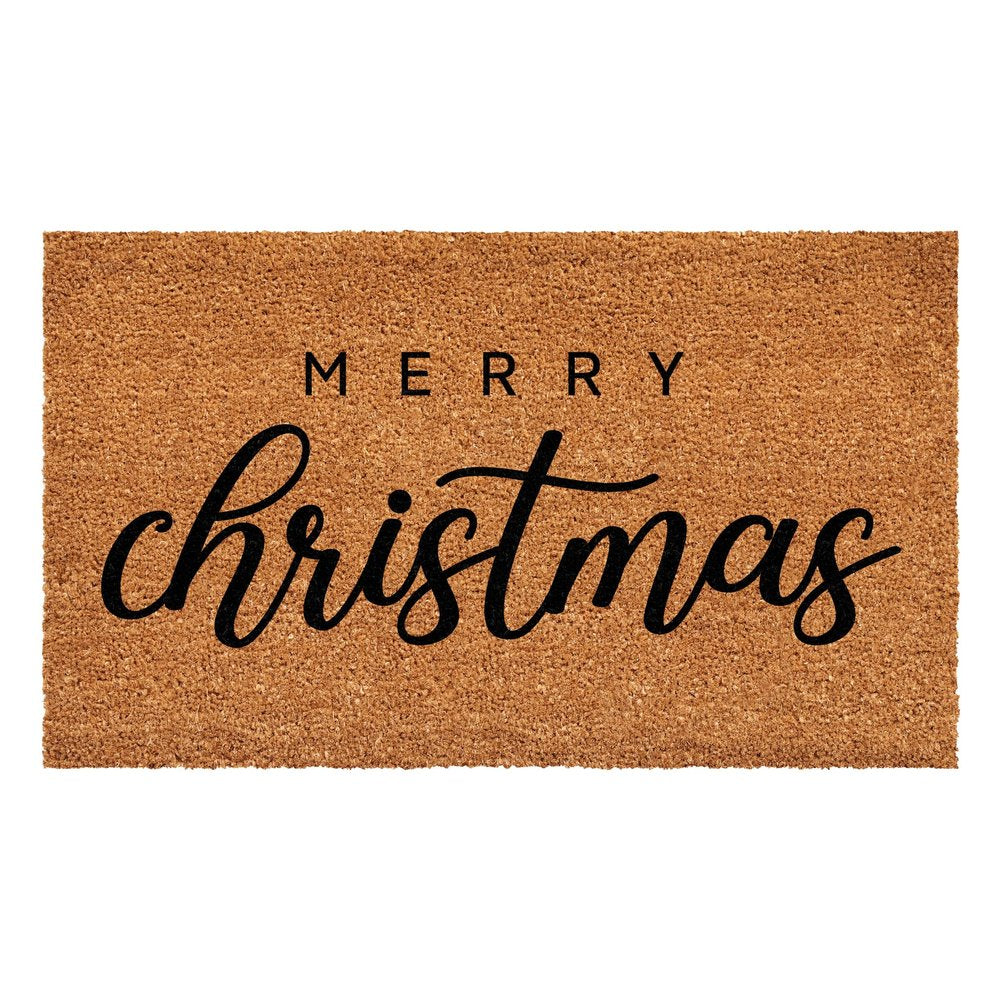 17" X 29" Natural and Black Coir Merry Christmas Outdoor Christmas Door Mat HomeRoots