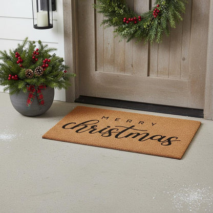 17" X 29" Natural and Black Coir Merry Christmas Outdoor Christmas Door Mat HomeRoots