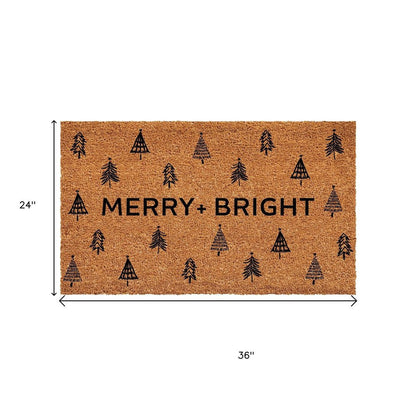 24" X 36" Brown And Black Christmas Trees Merry and Bright Outdoor Coir Door Mat HomeRoots