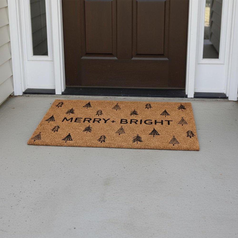 24" X 36" Brown And Black Christmas Trees Merry and Bright Outdoor Coir Door Mat — view 2