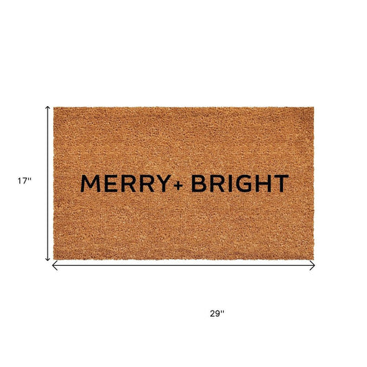 17" X 29" Brown And Black Christmas Merry and Bright Outdoor Coir Door Mat