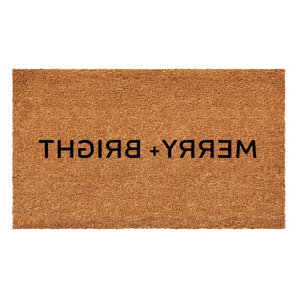 17" X 29" Brown And Black Christmas Merry and Bright Outdoor Coir Door Mat — view 4