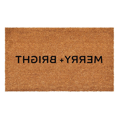 17" X 29" Brown And Black Christmas Merry and Bright Outdoor Coir Door Mat HomeRoots