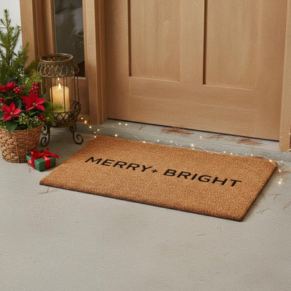 17" X 29" Brown And Black Christmas Merry and Bright Outdoor Coir Door Mat HomeRoots