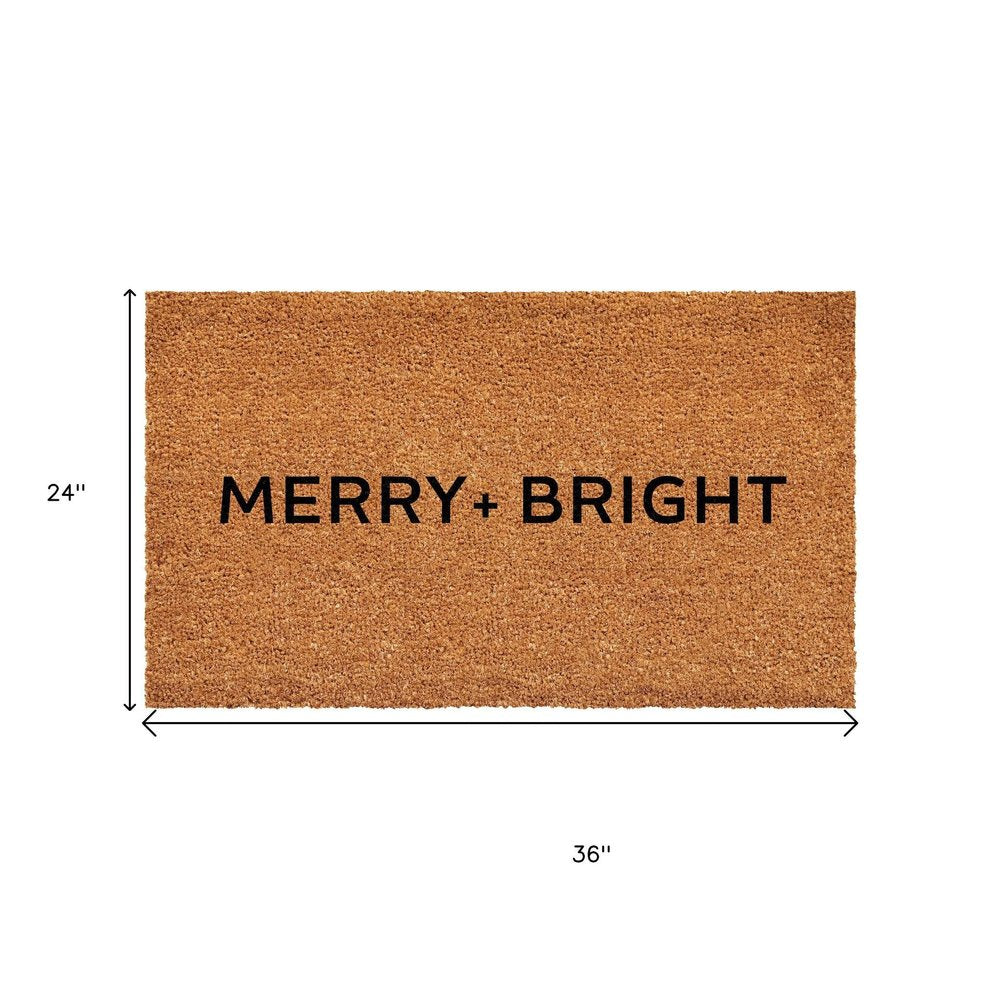 17" X 29" Brown And Black Christmas Merry and Bright Outdoor Coir Door Mat HomeRoots
