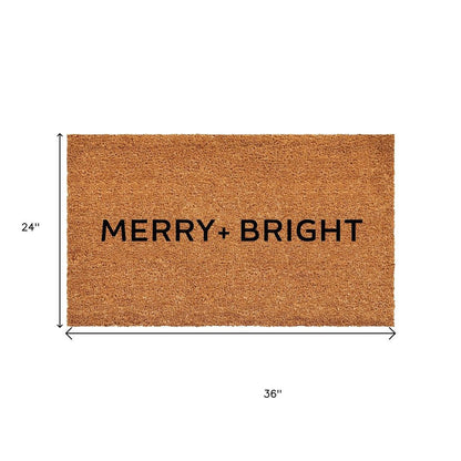 17" X 29" Brown And Black Christmas Merry and Bright Outdoor Coir Door Mat HomeRoots