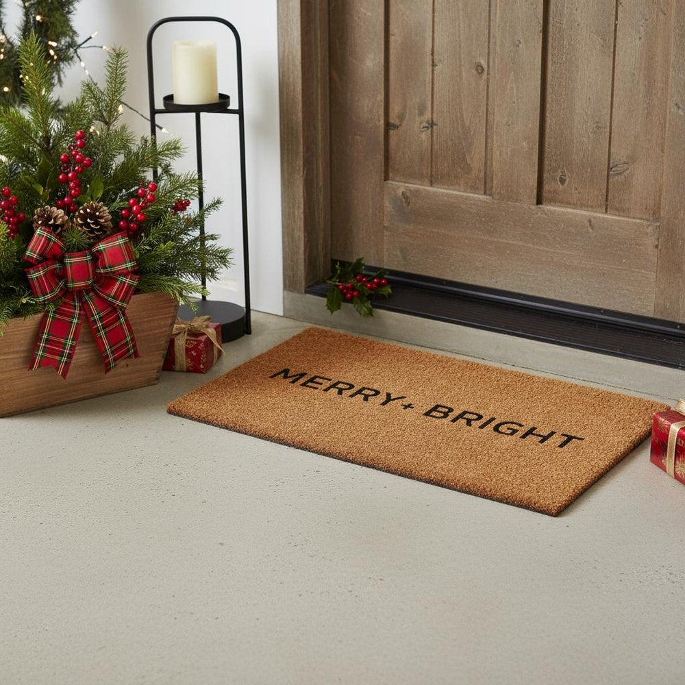 17" X 29" Brown And Black Christmas Merry and Bright Outdoor Coir Door Mat — view 7