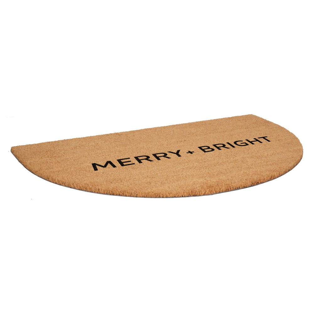 24" X 36" Brown And Black Christmas Merry and Bright Semi Circle Outdoor Coir Door Mat — view 2