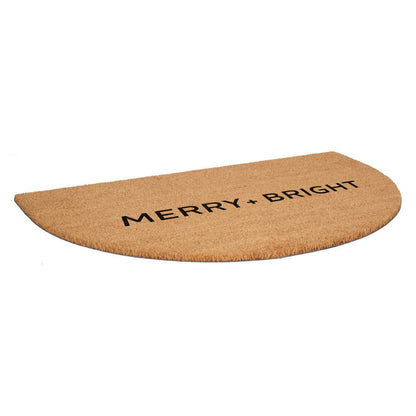 24" X 36" Brown And Black Christmas Merry and Bright Semi Circle Outdoor Coir Door Mat