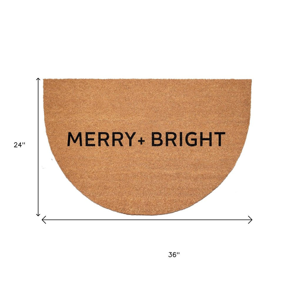 24" X 36" Brown And Black Christmas Merry and Bright Semi Circle Outdoor Coir Door Mat