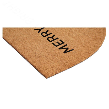 24" X 36" Brown And Black Christmas Merry and Bright Semi Circle Outdoor Coir Door Mat