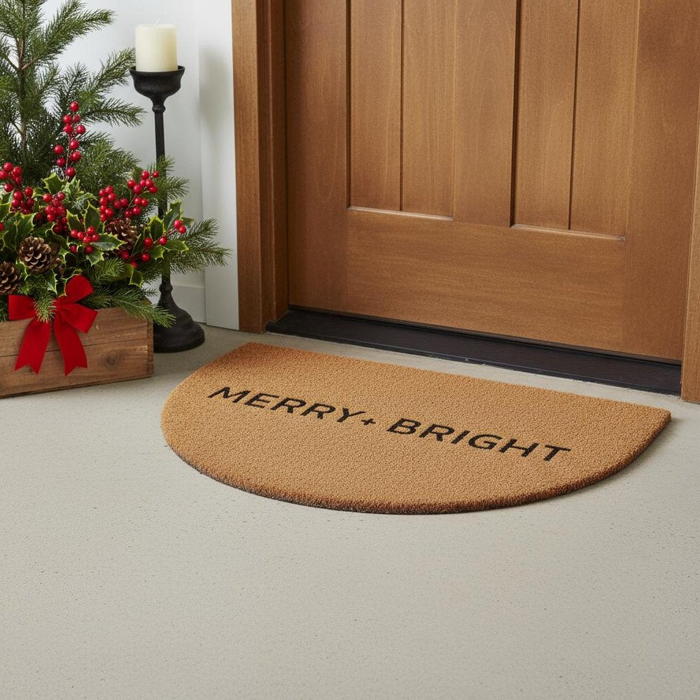 24" X 36" Brown And Black Christmas Merry and Bright Semi Circle Outdoor Coir Door Mat — view 5