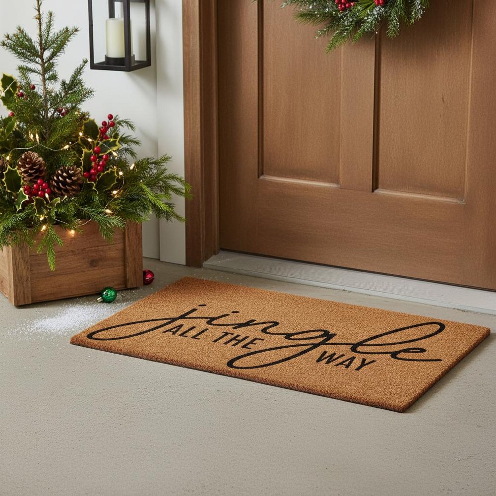 17" X 29" Brown And Black Christmas Outdoor Coir Door Mat — view 1