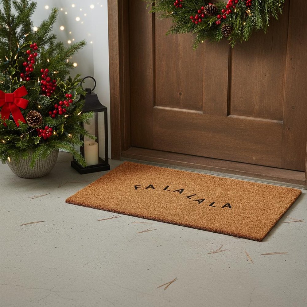 17" X 29" Brown And Black Christmas Outdoor Coir Door Mat — view 1