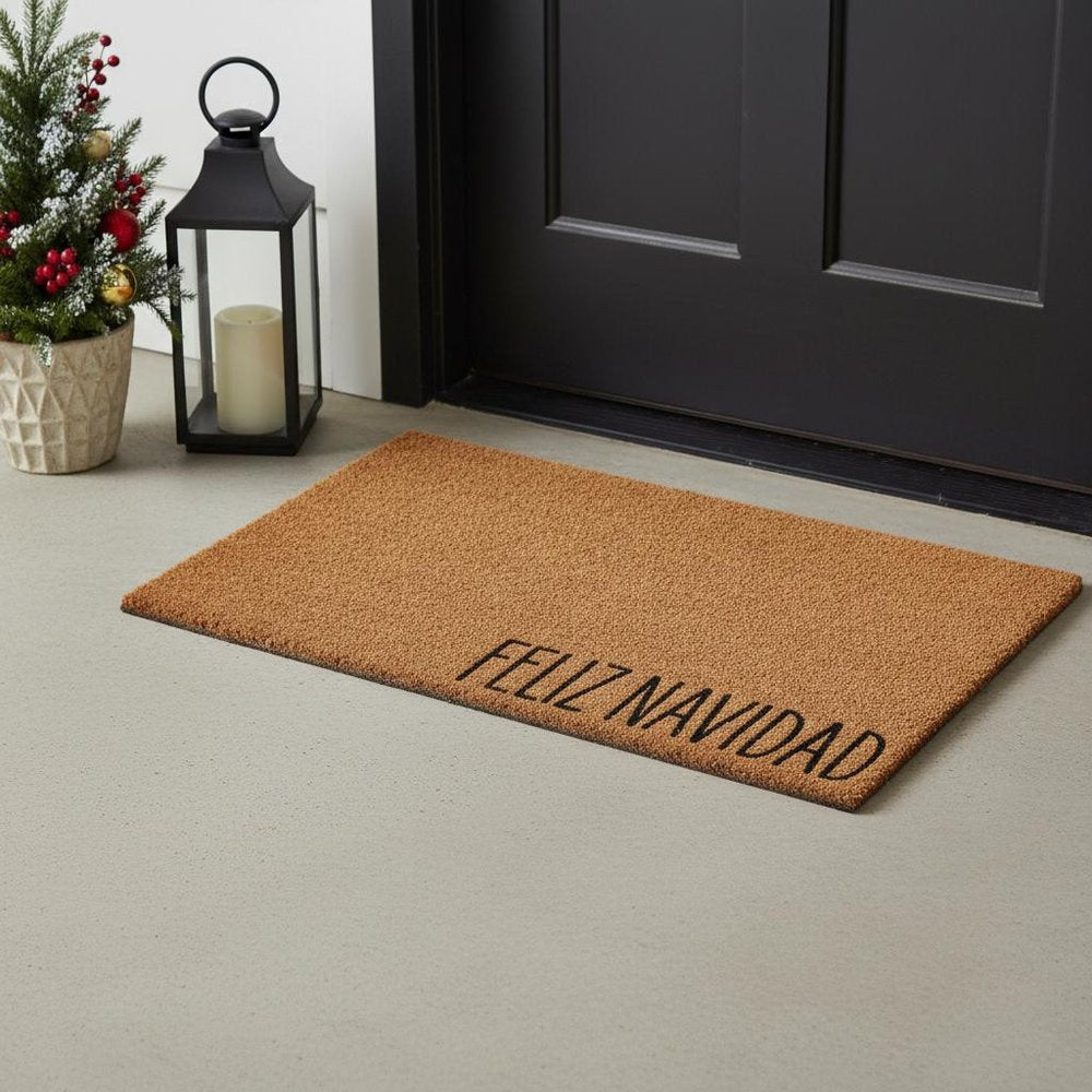 17" X 29" Brown Christmas Feliz Navidad Outdoor Coir Door Mat HomeRoots