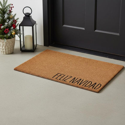 17" X 29" Brown Christmas Feliz Navidad Outdoor Coir Door Mat HomeRoots