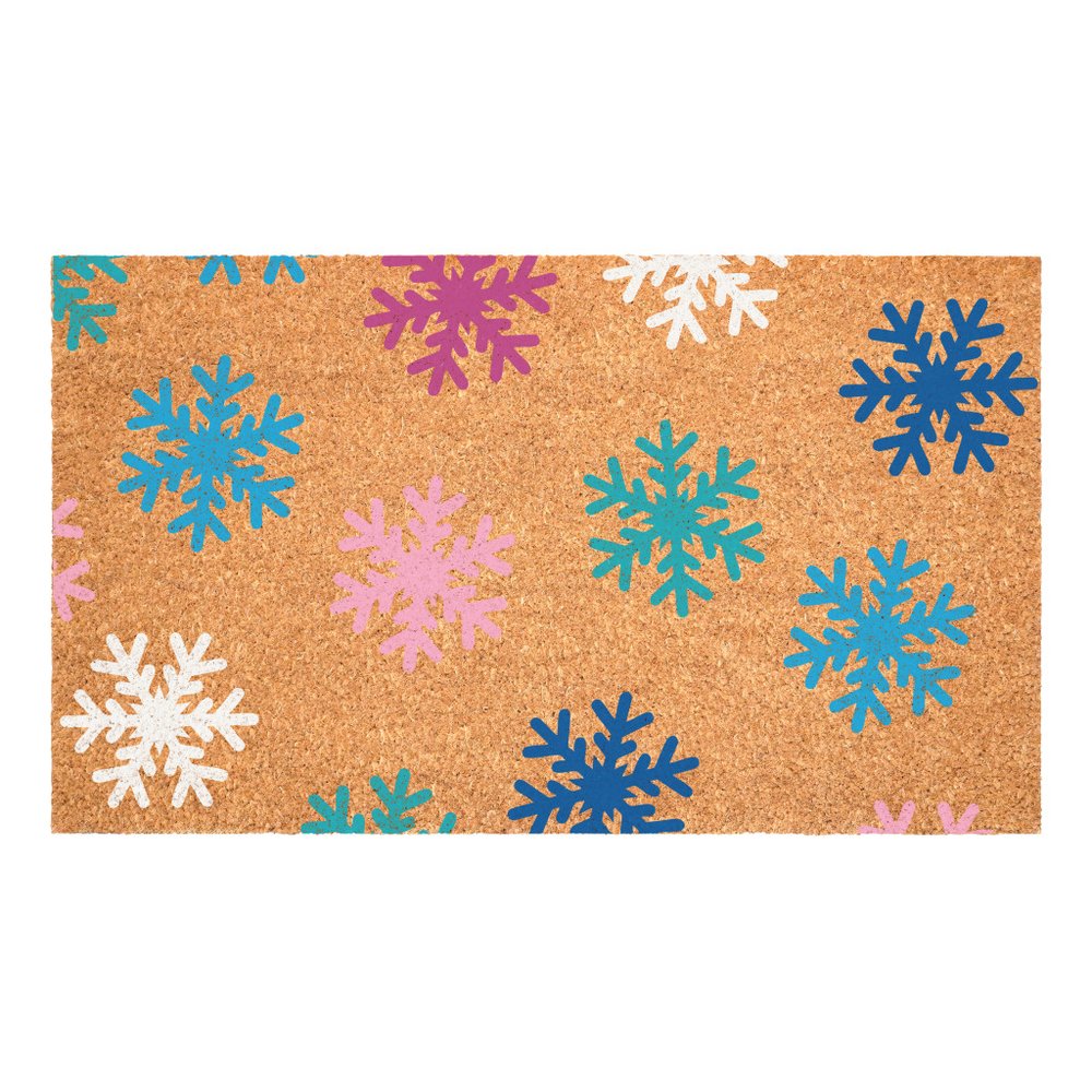 24" X 36" Brown Blue And White Christmas Snowflake Outdoor Coir Door Mat HomeRoots