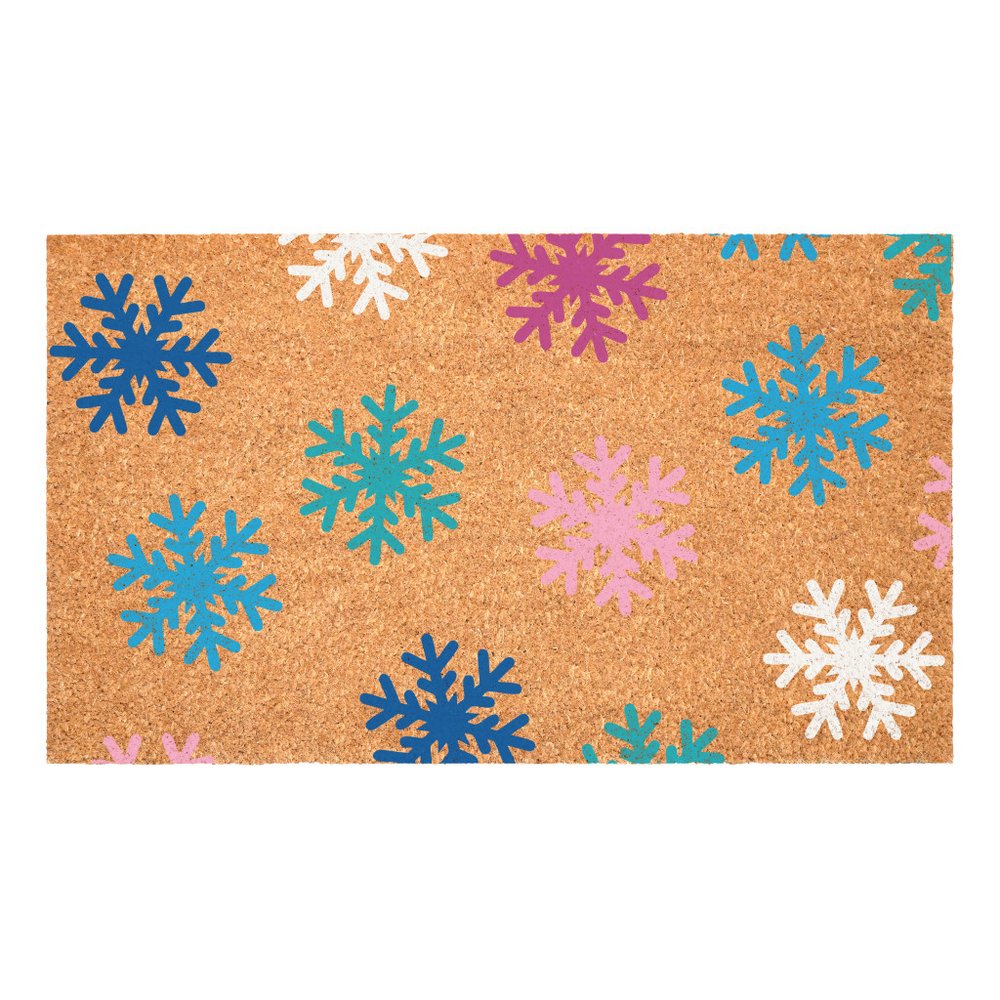 24" X 36" Brown Blue And White Christmas Snowflake Outdoor Coir Door Mat — view 3