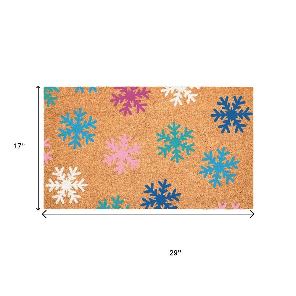 24" X 36" Brown Blue And White Christmas Snowflake Outdoor Coir Door Mat — view 4
