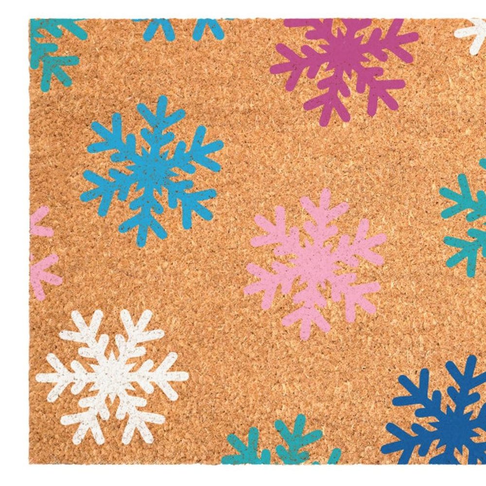 24" X 36" Brown Blue And White Christmas Snowflake Outdoor Coir Door Mat HomeRoots